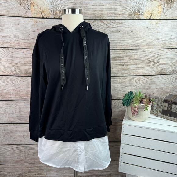 LASCANA Women's Layered Hooded‎ Black White Pullover Sweatshirt Size 4 / 6 Small - Picture 1 of 7